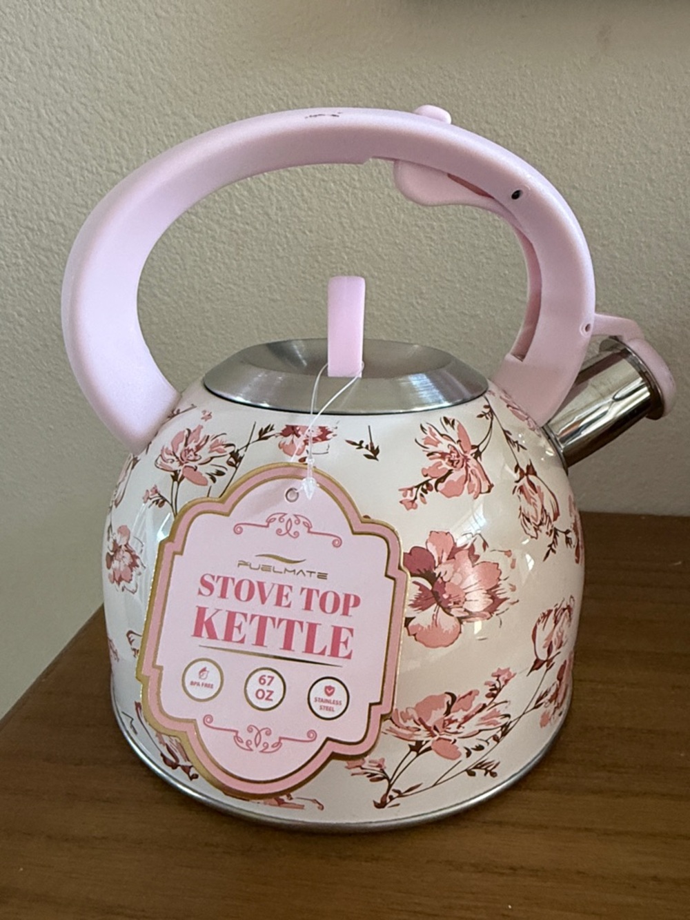 Floral Pink Stovetop Whistling Kettle - Pink & Cream